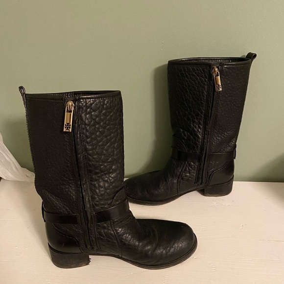 Tory Burch Leona Moto Mid Calf Leather Boots - Picture 7 of 8